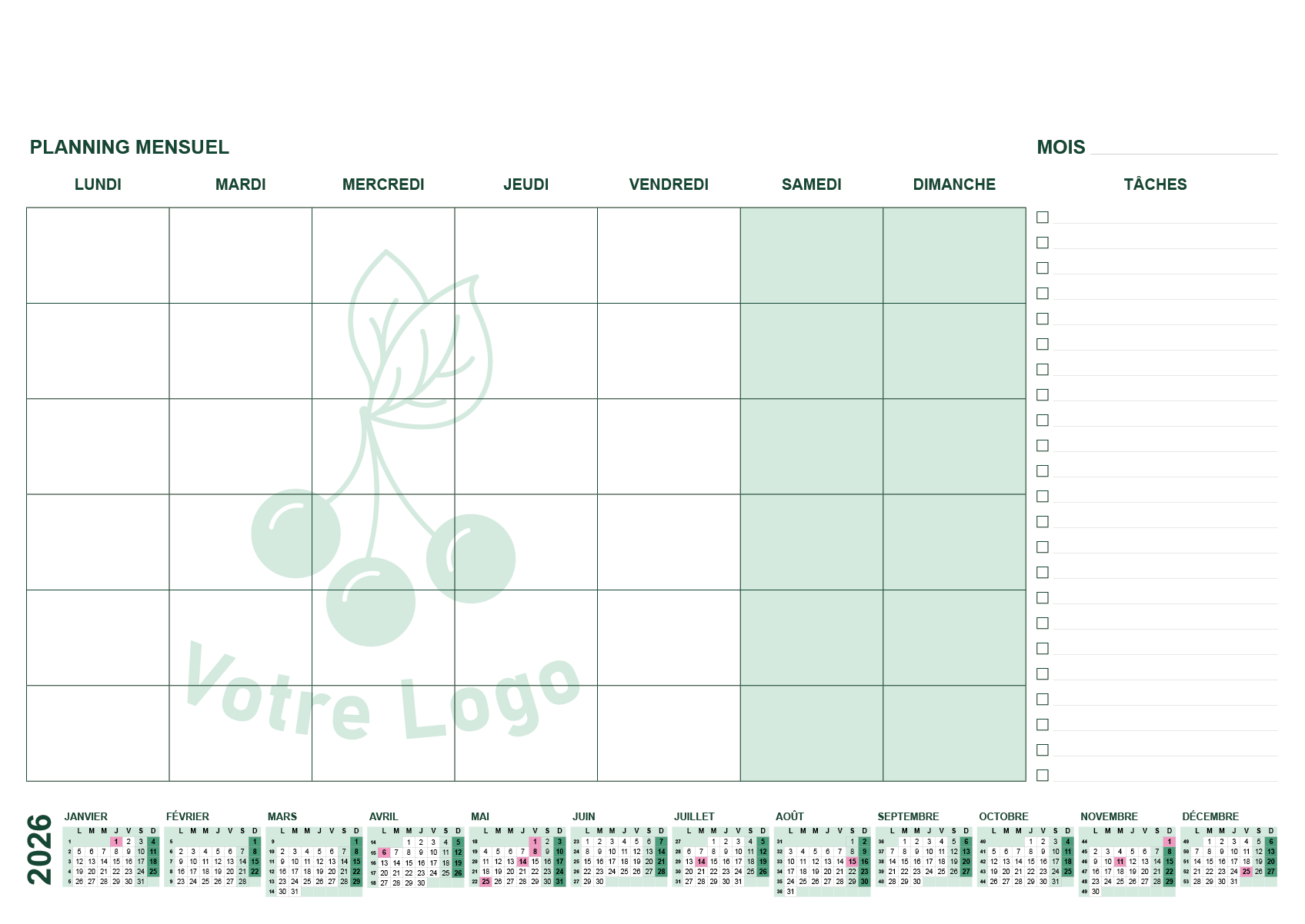planning mensuel gabarit de grille à télécharger